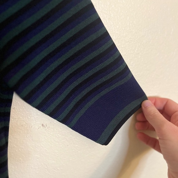 John + Jenn Knit Dress - Women's Medium Green Black Navy EUC - Striped Office - Picture 4 of 13